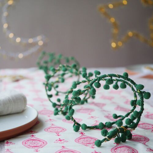 Eid Moss Green Pom Pom Fairy Lights