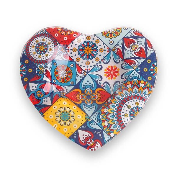 Posacenere in vetro a forma di cuore con tessere mandala colorate, 11,5 x 12,5 x 1,4 cm