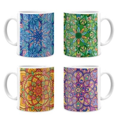 Verschiedene Tassen-Mandalas aus Keramik