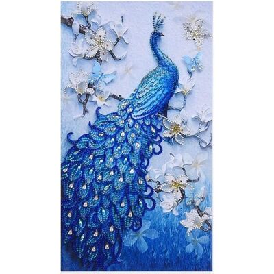 Diamantgemälde Blauer Pfau, 25x45 cm, Spezialbohrer