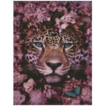 Peinture diamant "Jaguar avec fleurs", 40x30 cm, perceuses carrées avec cadre 2