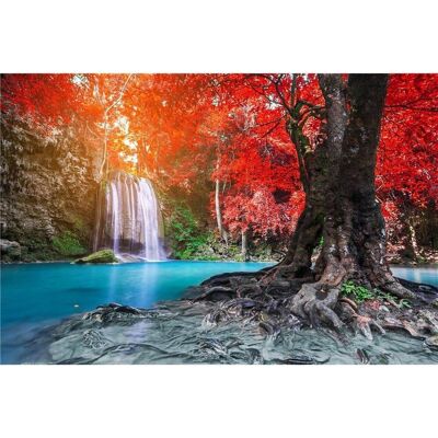 Diamond Painting Wasserfall in einem Herbstwald, 30x40 cm, quadratische Bohrer