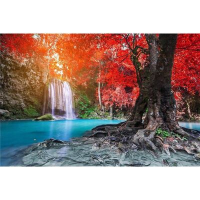 Diamond Painting Cascata in una foresta autunnale, 30x40 cm, punte quadrate