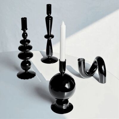 Bougeoirs / Vase en Verre Noir