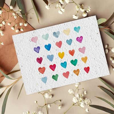 Postkarte zur Pflanze #19 „Bunte Herzen“ 10er Set