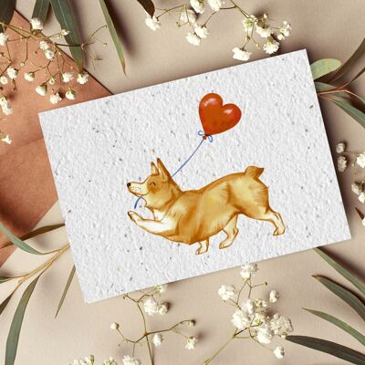 Cartolina per la pianta n. 69 "Cane e palloncino a forma di cuore" Set da 10