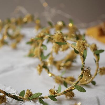 Guirlande lumineuse dorée à feuilles vertes - Décoration de Noël (2 m)