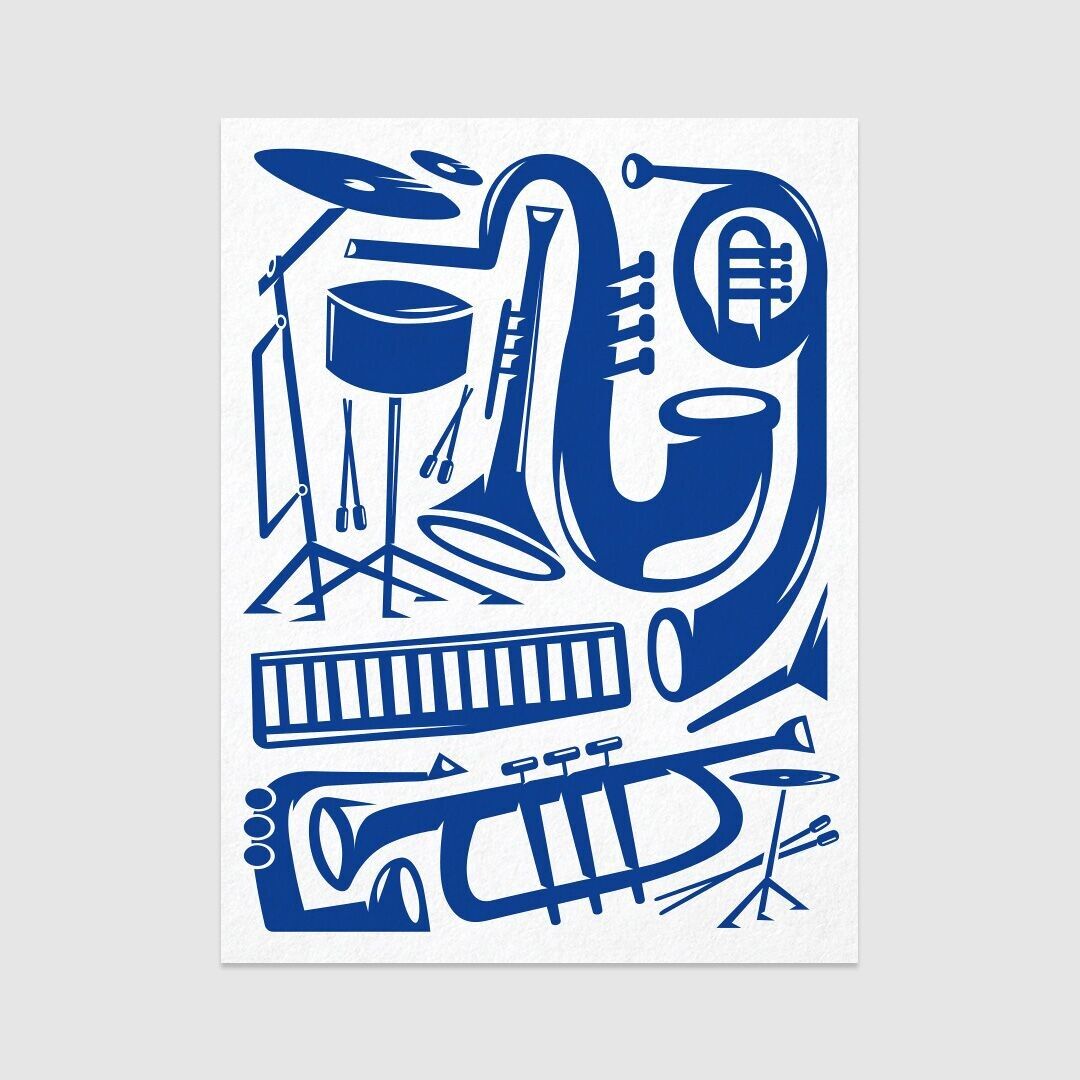 Poster / Stampa artistica - Collezione musicale - Jazz Bianco-Blu (30x40cm e 50x70cm)