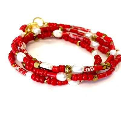 Halskette aus rotem Rocaille und Perle