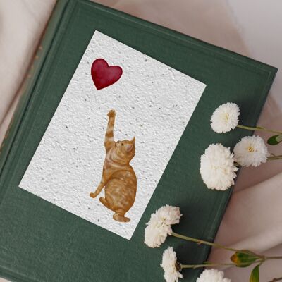 Cartolina per pianta #70 "Gatto e cuore" Set da 10