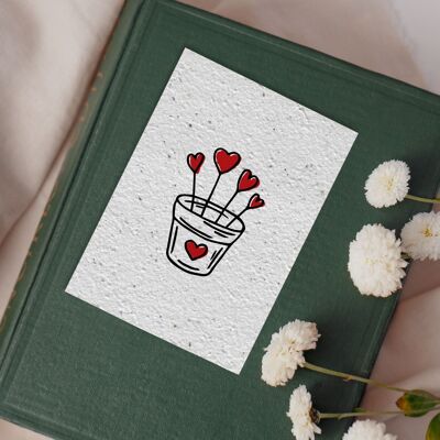 Cartolina per la pianta n. 18 "Vaso di fiori a forma di cuore" Set da 10