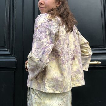 Veste kimono en batik indonésien mauve / crème 3