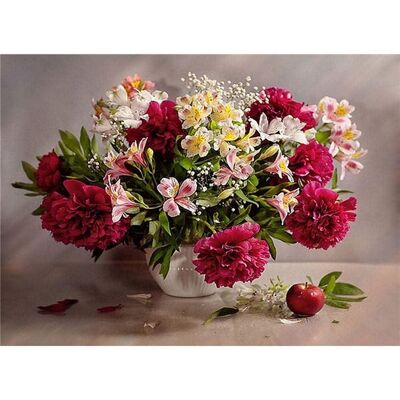 Diamond Painting Bouquet fresco in vaso, 40x50 cm, punte quadrate