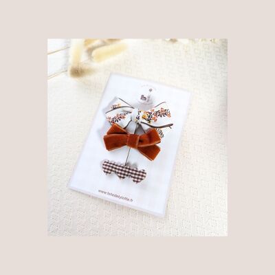 Trio Bows vintage heart brown