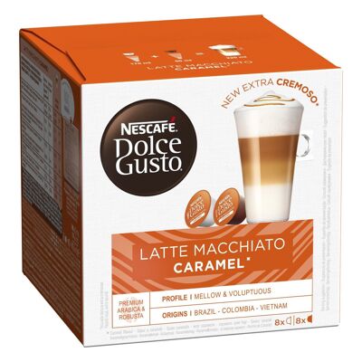 Nescafe Dolce Gusto Coffee Capsules, Caramel Latte Macchiato 16 Single Serve Pods