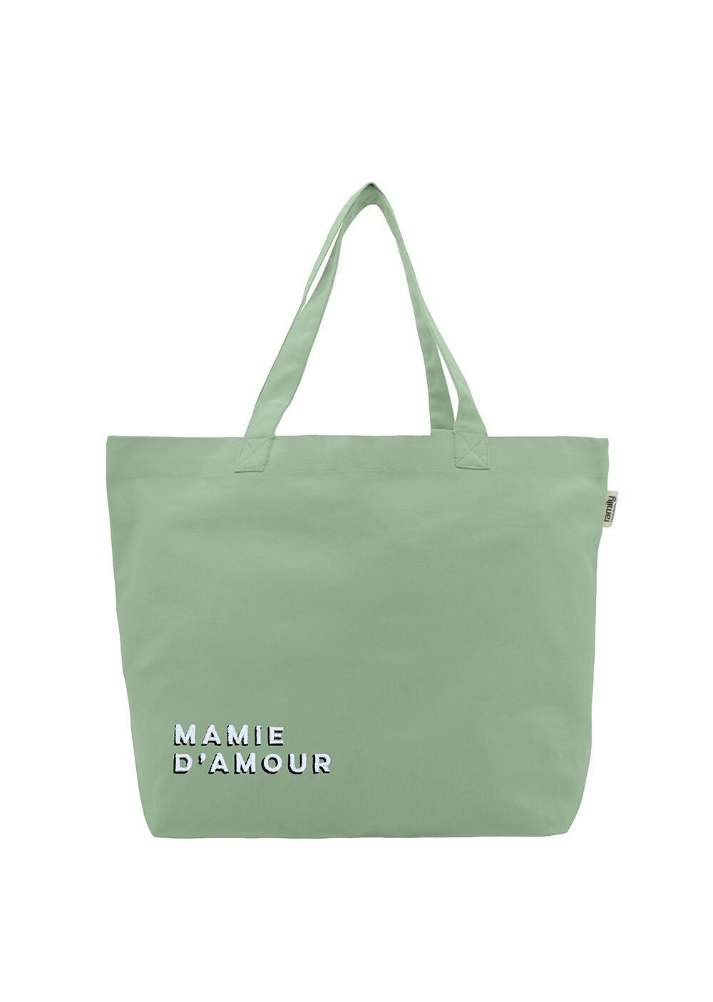 Bestickte Einkaufstasche MAMIE D’AMOUR in Wassergrün
