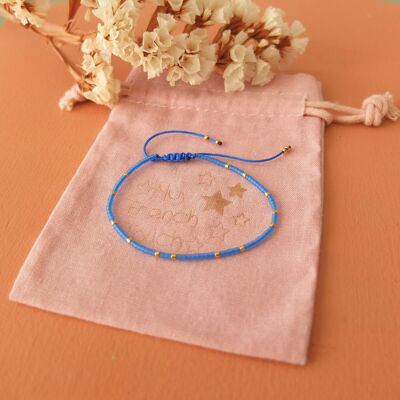 Bracelet ajustable en fil de jade et perles miyuki indigo/givré