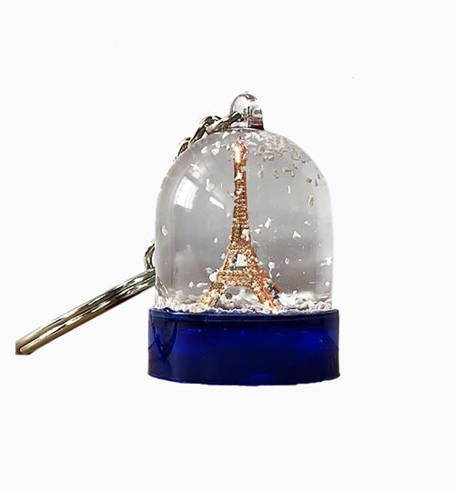 Porte clefs Boule à neige socle bleu Tour Eiffel cuivrée (lot de 6)