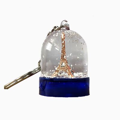 Schneekugel-Schlüsselanhänger mit blauem Kupfer-Eiffelturm-Sockel (6er-Set)