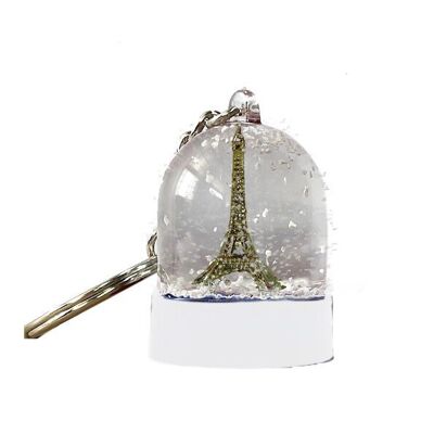 Schneekugel-Schlüsselanhänger mit weißem Sockel Eiffelturm (6er-Set)