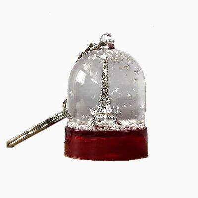 Snow globe key ring with red base and silver Eiffel Tower (set of 6)
