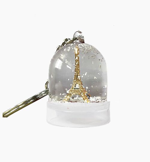Porte clefs Boule à neige socle transparent Tour Eiffel dorée (lot de 6)