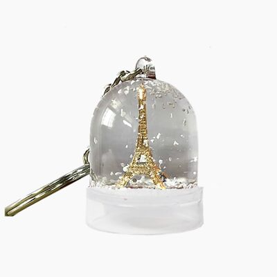 Schneekugel-Schlüsselanhänger mit transparentem goldenem Eiffelturm-Sockel (6er-Set)