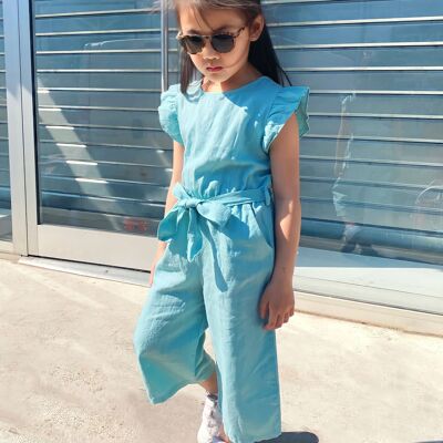 Girls' linen and cotton-blend belted jumpsuit
