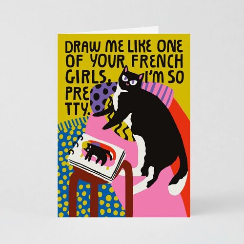 French Girl Cat Card