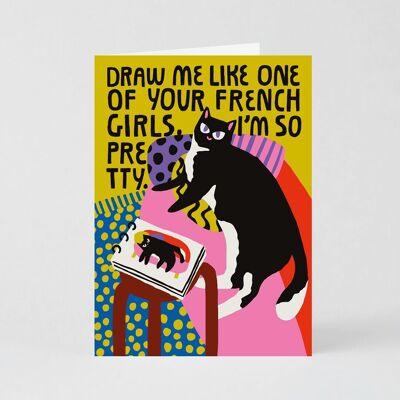 Französische Mädchen-Katzenkarte