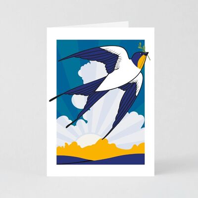 Biglietto d'auguri (piegato) + busta - Rondine illuminata dal sole (13x18 cm / 5x7 pollici)