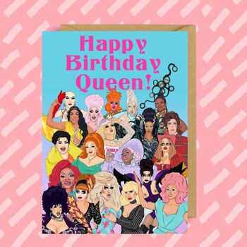 Carte d’anniversaire de la reine | La course de dragsters de Ru Paul | LGBT | Rupaul 1