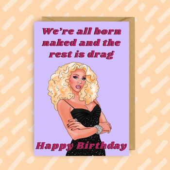 Carte d'anniversaire Drag Race de Ru Paul, née nue | Gays | lgbt 1