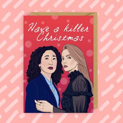 Tarjeta de Navidad inspirada en Killing Eve Villanelle Eve Polastri