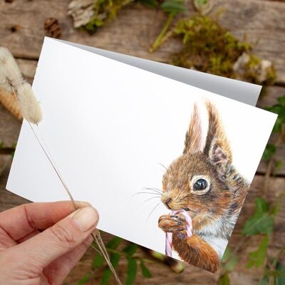 Folding card Christmas squirrel candy cane - PRINTED INSIDE with envelope