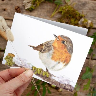 Christmas folding card cute robin - PRINTED INSIDE with envelope