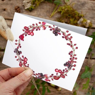Folding card Christmas berry wreath - PRINTED INSIDE with envelope