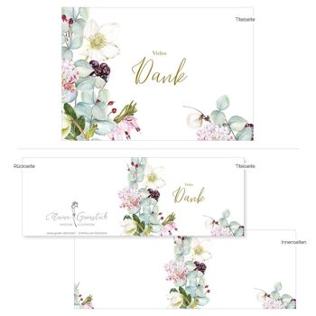 Carte pliante Noël merci fleurs d'hiver - IMPRIMÉE À L'INTÉRIEUR avec enveloppe 3