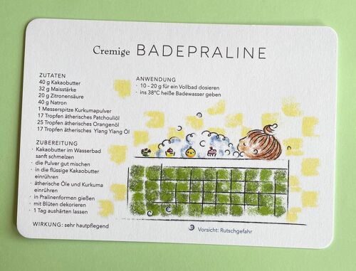 Postkarte mit DIY-Kosmetikrezept "Badepraline"