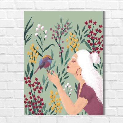 Wall art poster garden bird - Affiche Au jardin