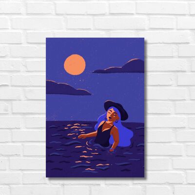 Poster da parete oceano - Poster del bagno nell'oceano di mezzanotte