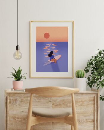 Wall art poster  surf - Affiche Surfeuse coucher soleil 2