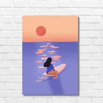 Wall art poster  surf - Affiche Surfeuse coucher soleil 3