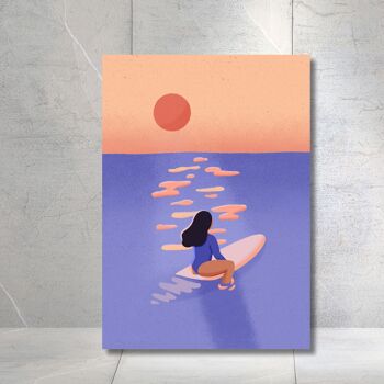 Wall art poster  surf - Affiche Surfeuse coucher soleil 4