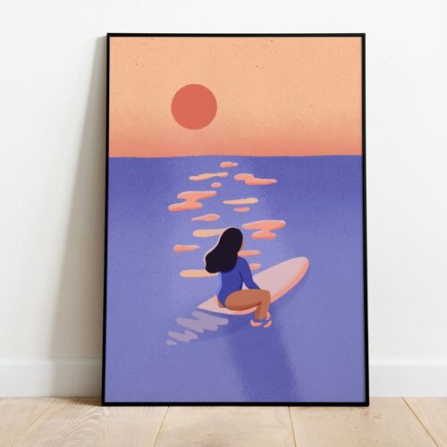 Wall art poster  surf - Affiche Surfeuse coucher soleil
