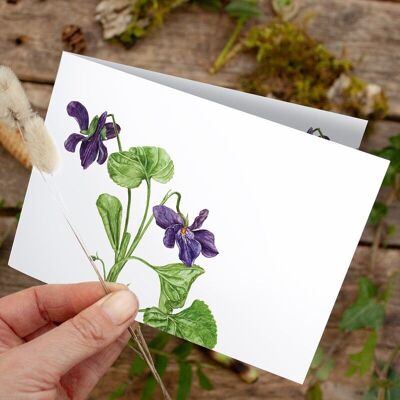 Folding card violets - PRINTED INSIDE with envelope