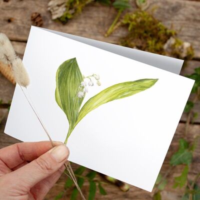 Folding card Lily of the Valley - PRINTED INSIDE with envelope