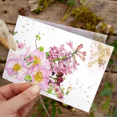 Folding card wild roses - PRINTED INSIDE with envelope