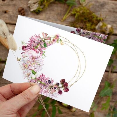 Couronne de printemps en carte pliante - IMPRIMÉE À L'INTÉRIEUR avec enveloppe