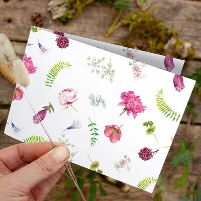 Folding card flower mix - PRINTED INSIDE with envelope